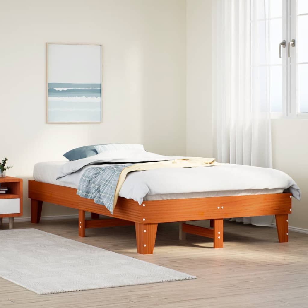 sengeramme uden madras 135x190 cm massivt fyrretræ brun