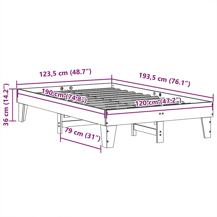 sengeramme uden madras 120x190 cm massivt fyrretræ hvid