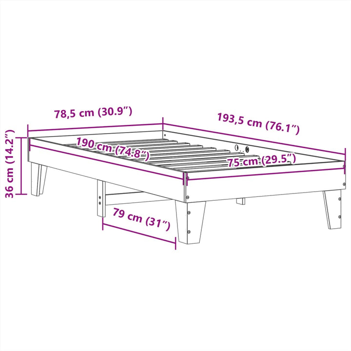 sengeramme uden madras 75x190 cm massivt fyrretræ gyldenbrun