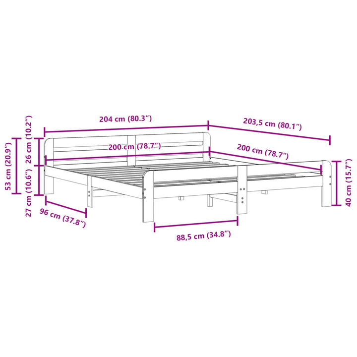 sengeramme uden madras 200x200 cm massivt fyrretræ