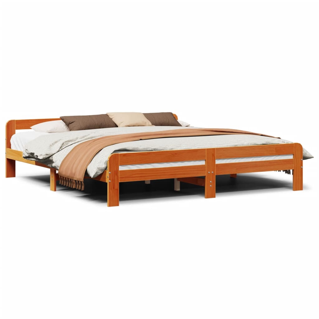 sengeramme uden madras 200x200 cm massivt fyrretræ gyldenbrun