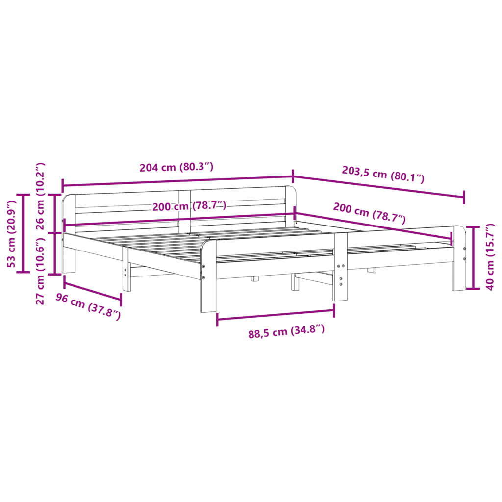 sengeramme uden madras 200x200 cm massivt fyrretræ gyldenbrun