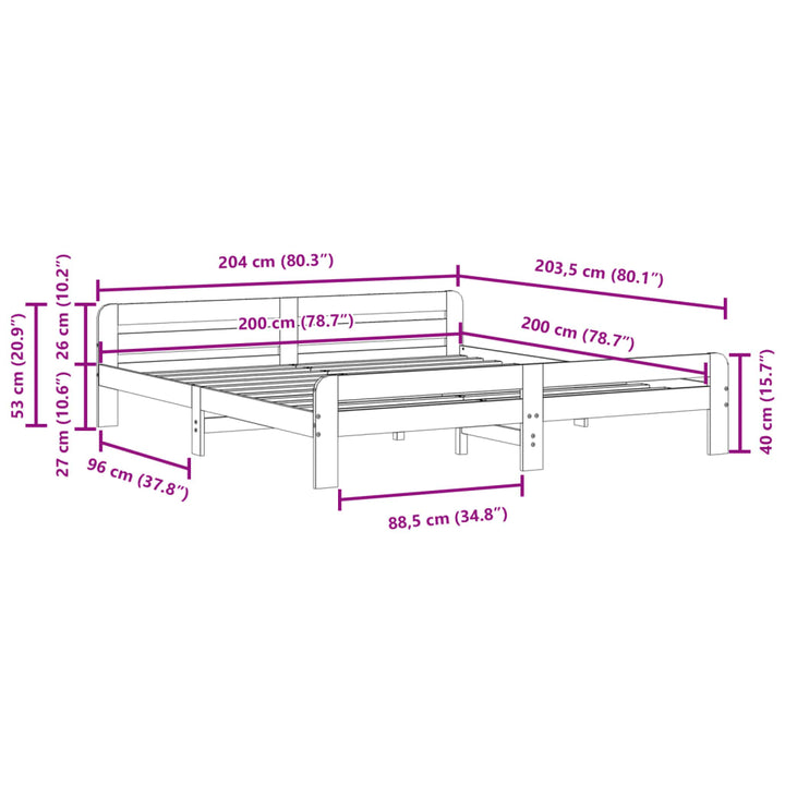 sengeramme uden madras 200x200 cm massivt fyrretræ gyldenbrun