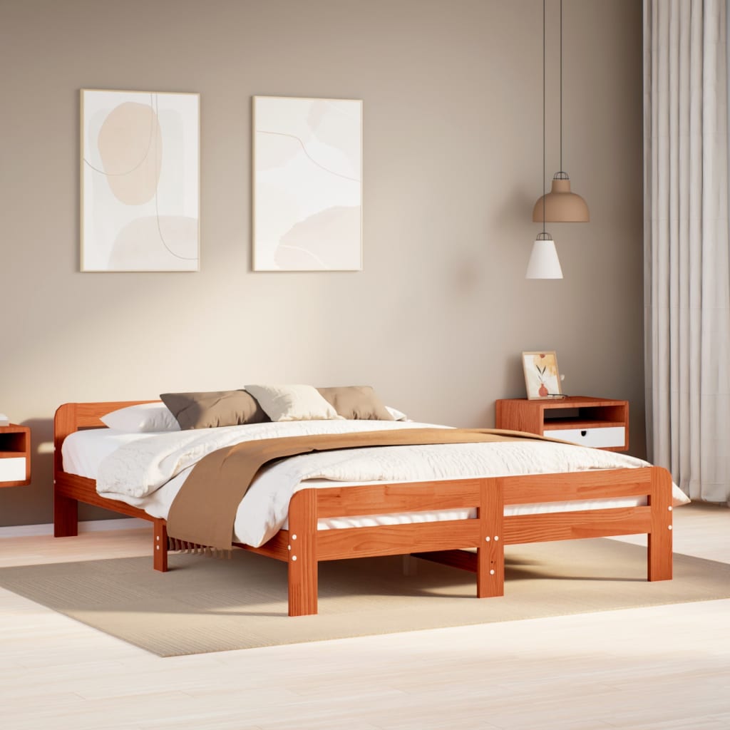 sengeramme uden madras 150x200 cm massivt fyrretræ gyldenbrun