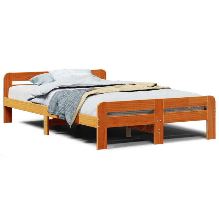 sengeramme uden madras 135x190 cm massivt fyrretræ brun