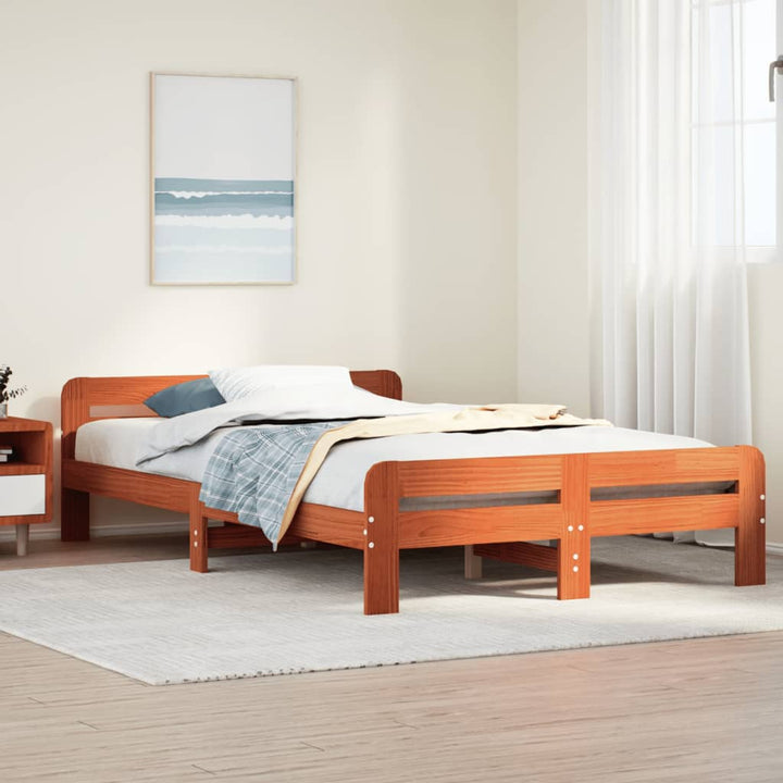 sengeramme uden madras 135x190 cm massivt fyrretræ brun