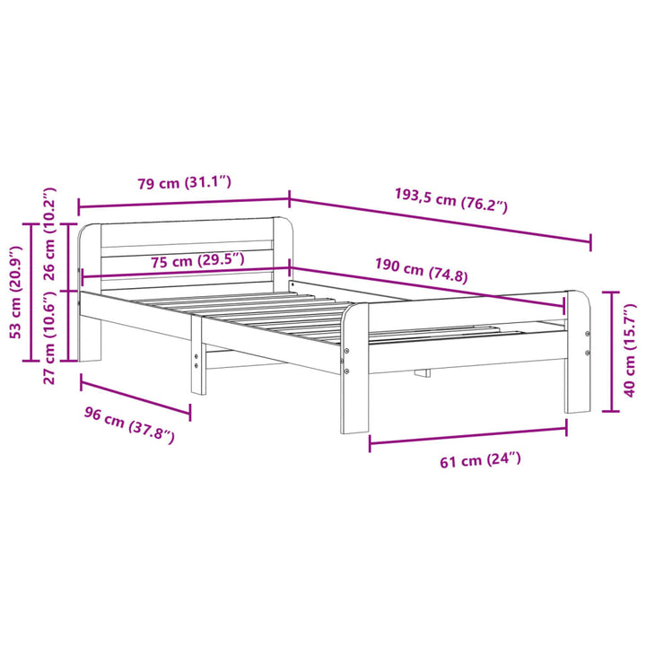 sengeramme uden madras 75x190 cm massivt fyrretræ gyldenbrun