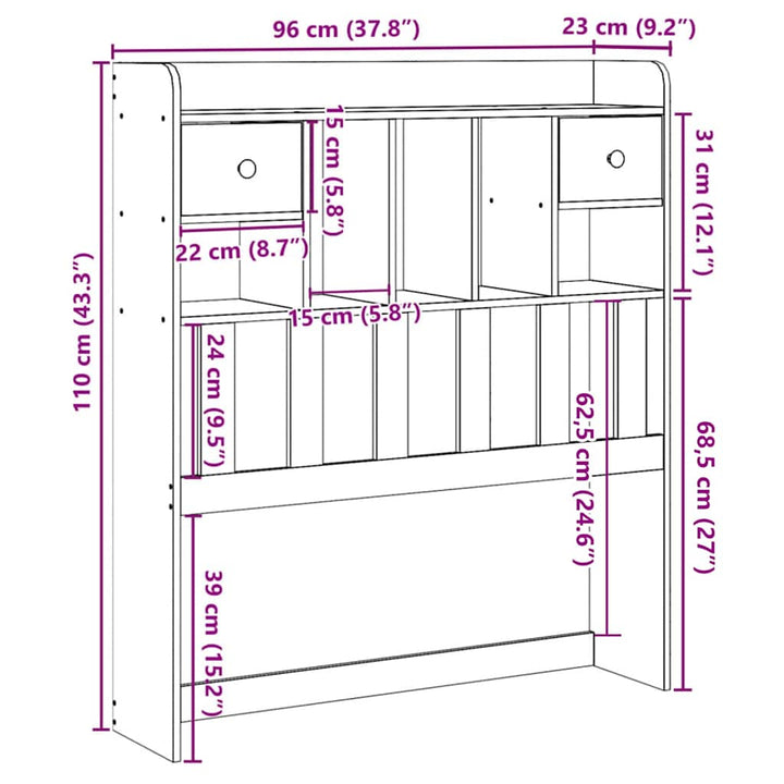 sengegavl med opbevaring 90 cm massivt træ fyrretræ