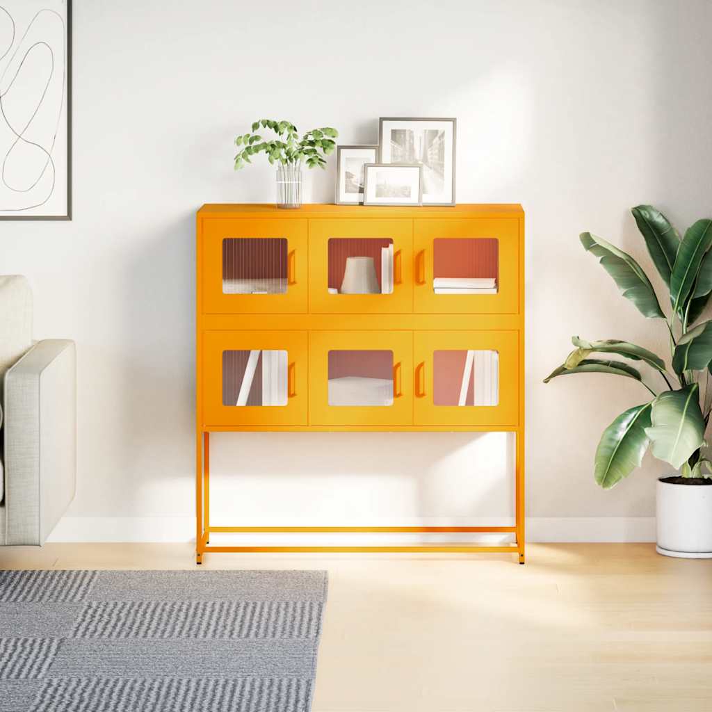 skænk 100,5x39x107 cm koldvalset stål sennepsgul