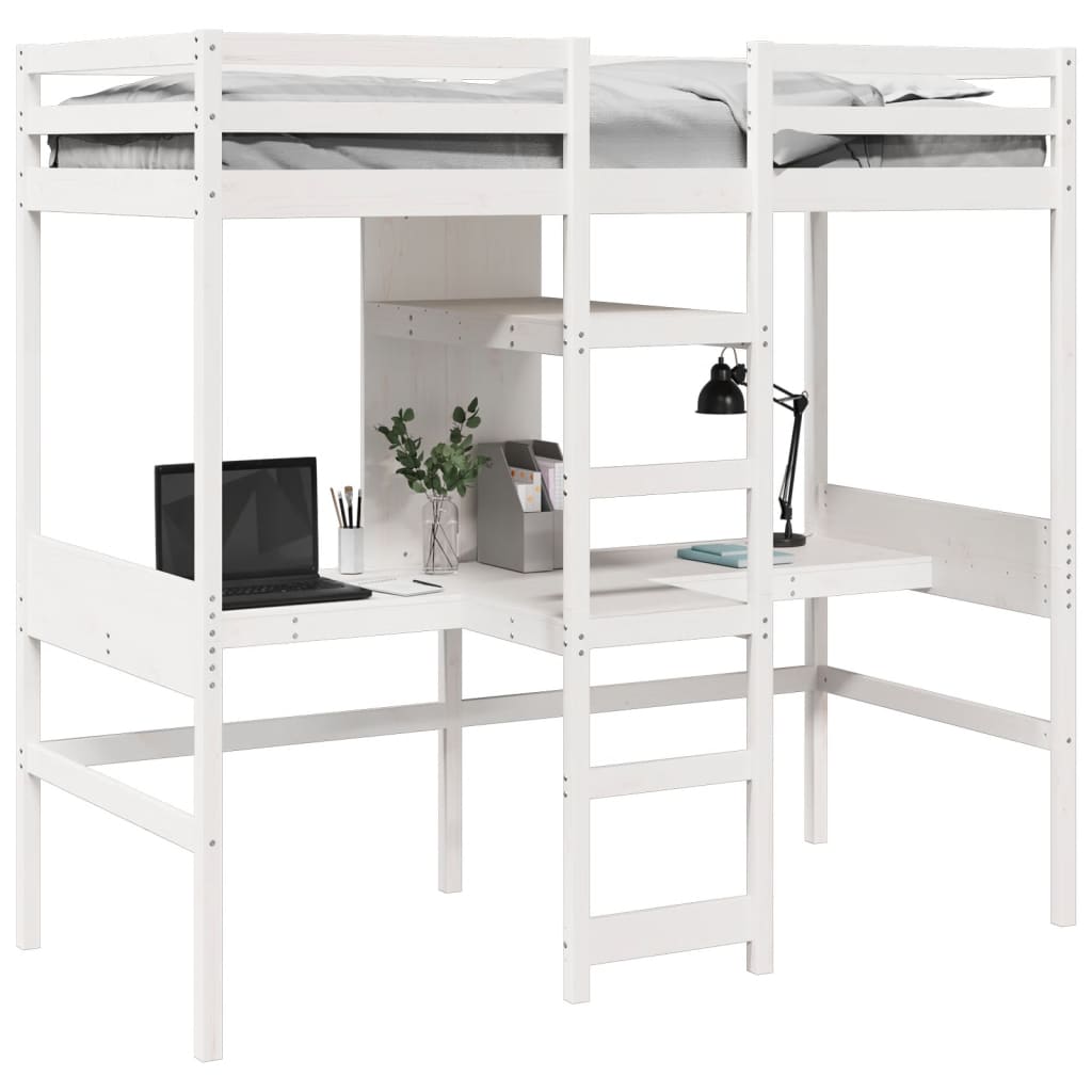 højseng uden madras 75x190 cm massivt fyrretræ hvid