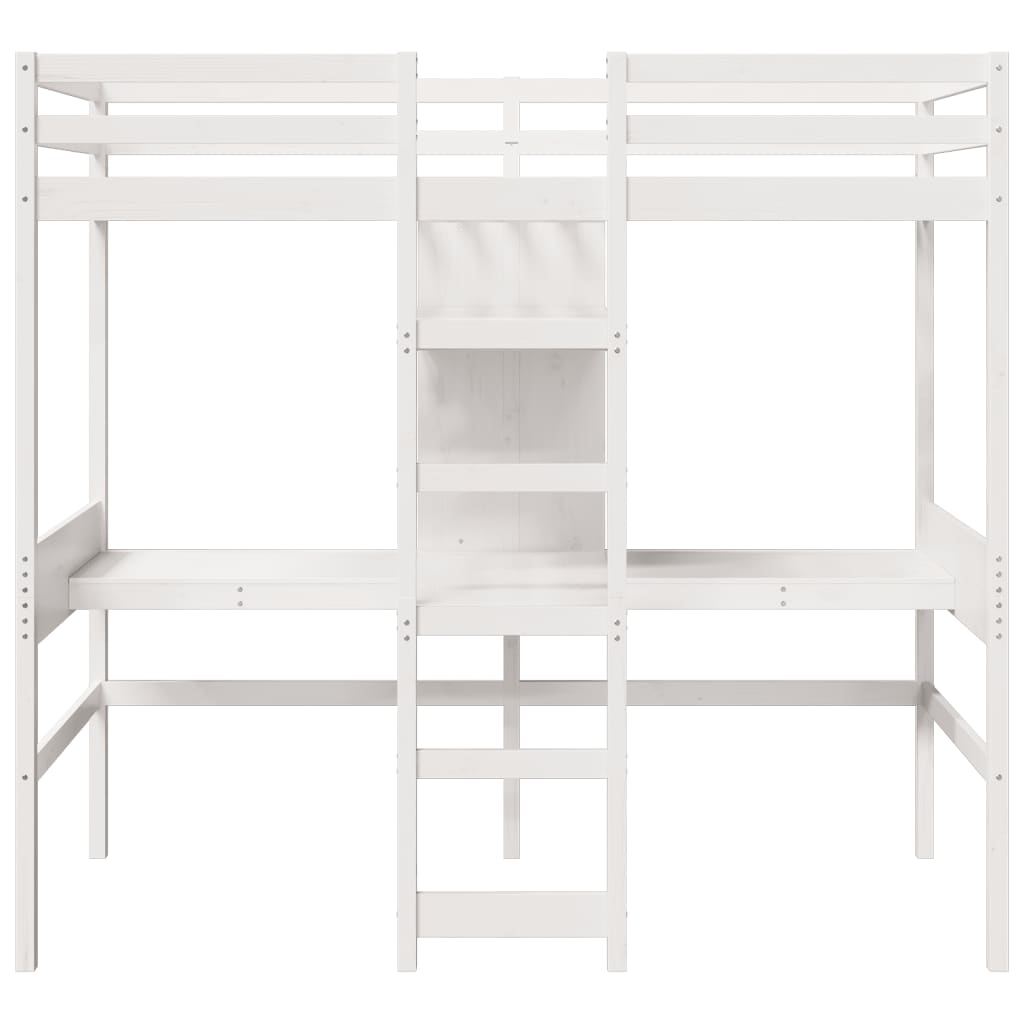 højseng uden madras 75x190 cm massivt fyrretræ hvid