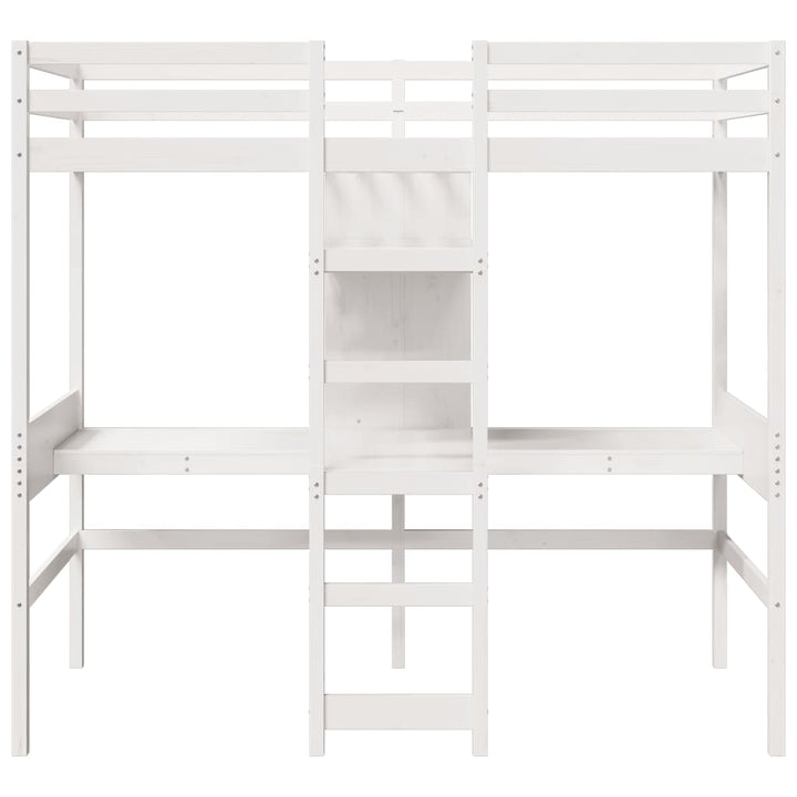 højseng uden madras 75x190 cm massivt fyrretræ hvid