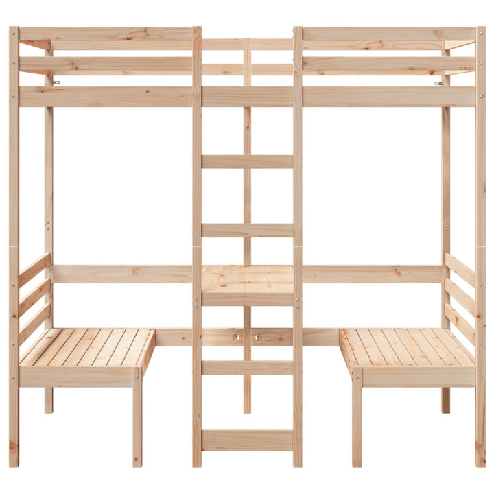 højseng med skrivebord og stole 90x200 cm massivt fyrretræ