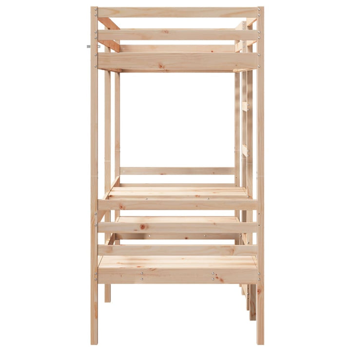 højseng med skrivebord og stole 80x200 cm massivt fyrretræ