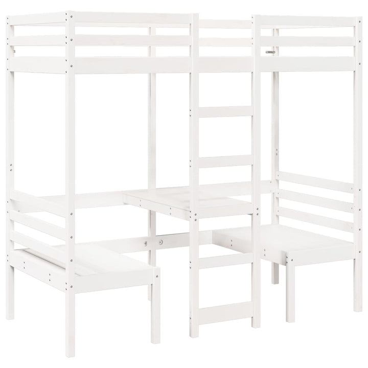 højseng med skrivebord og stole 80x200 cm massivt fyrretræ hvid