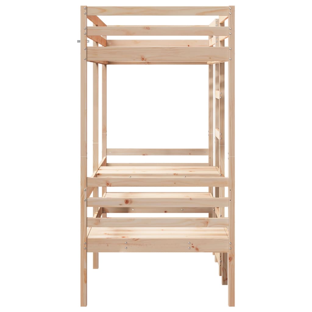 højseng med skrivebord og stole 75x190 cm massivt fyrretræ