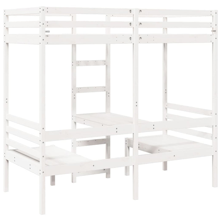 højseng med skrivebord og stole 75x190 cm massivt fyrretræ hvid