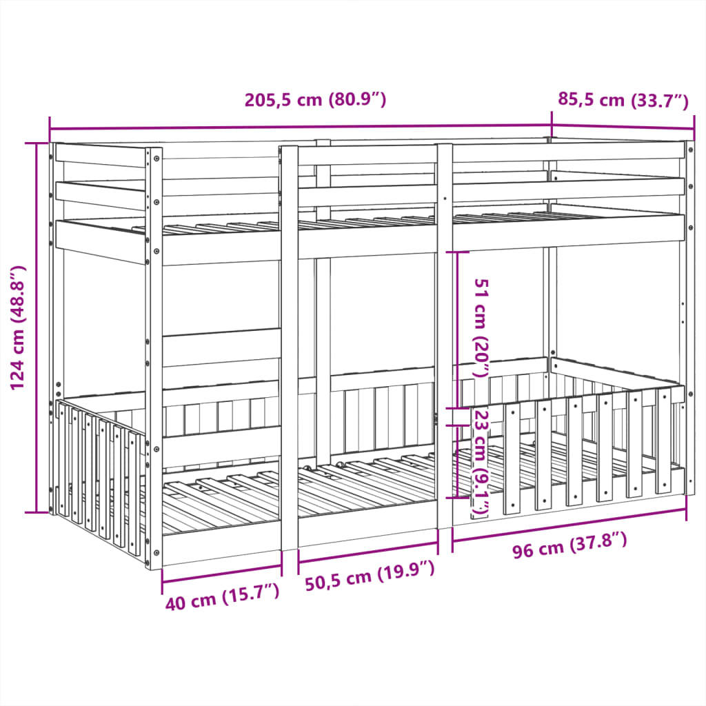 køjeseng 80x200 cm massivt fyrretræ voksbrun
