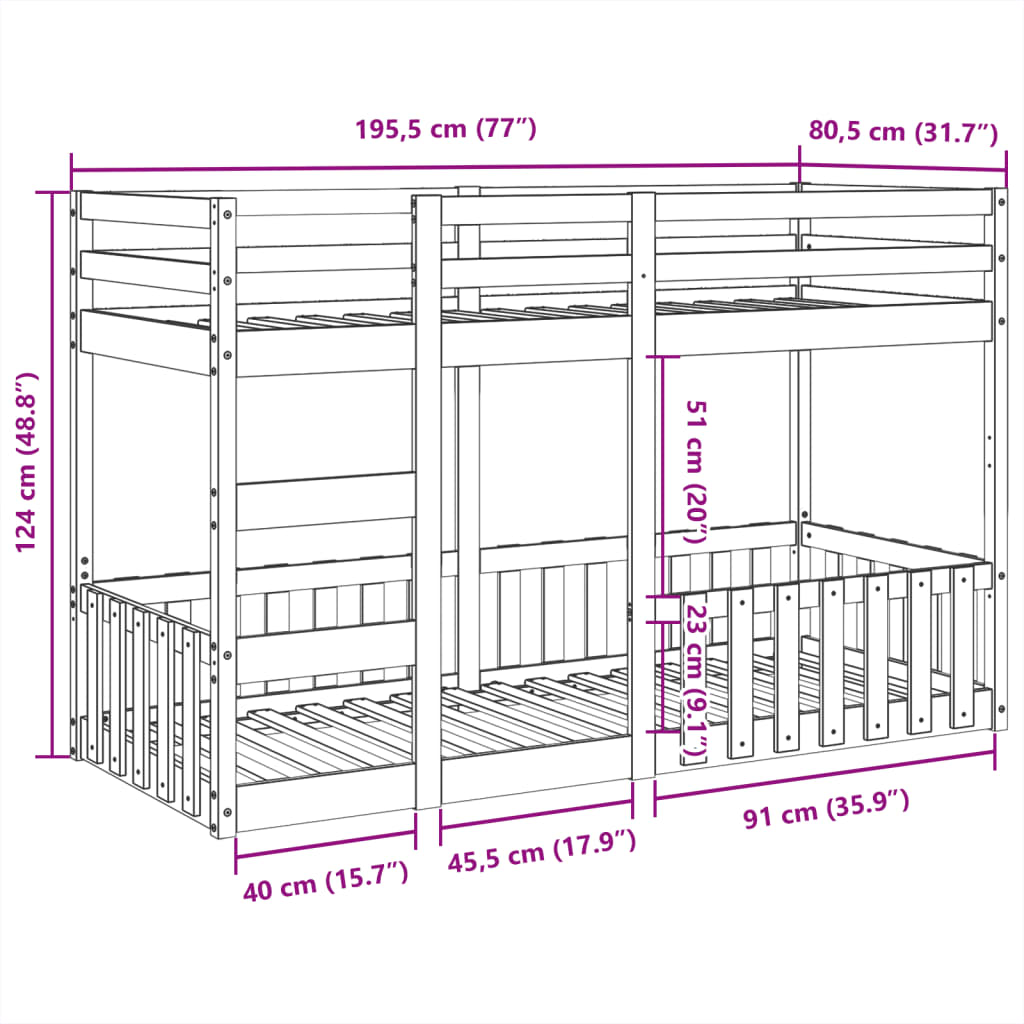køjeseng 75x190 cm massivt fyrretræ