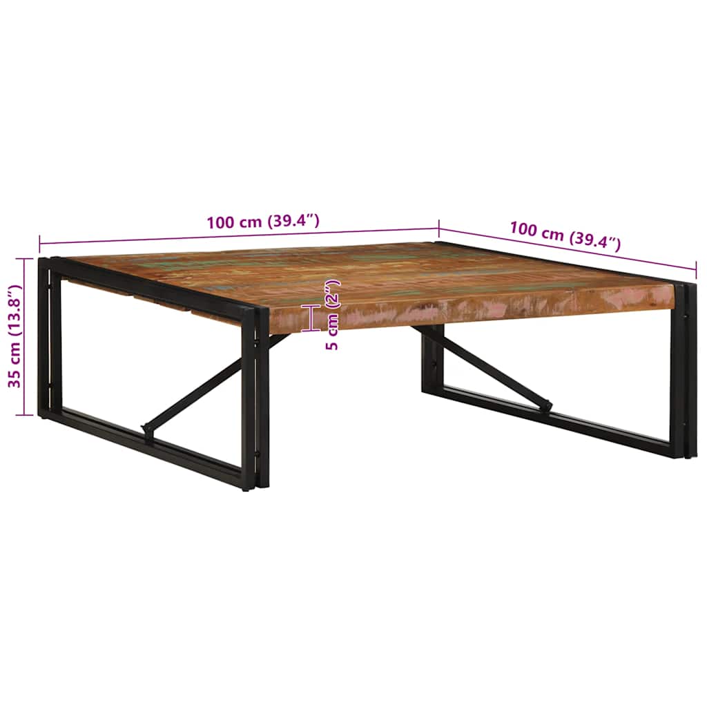 sofabord 100x100x35 cm massivt genbrugstræ flerfarvet