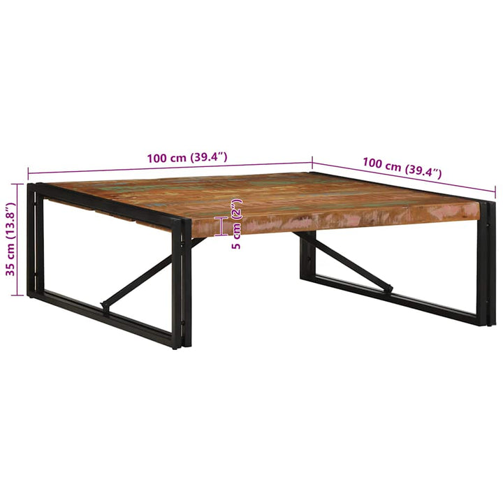 sofabord 100x100x35 cm massivt genbrugstræ flerfarvet