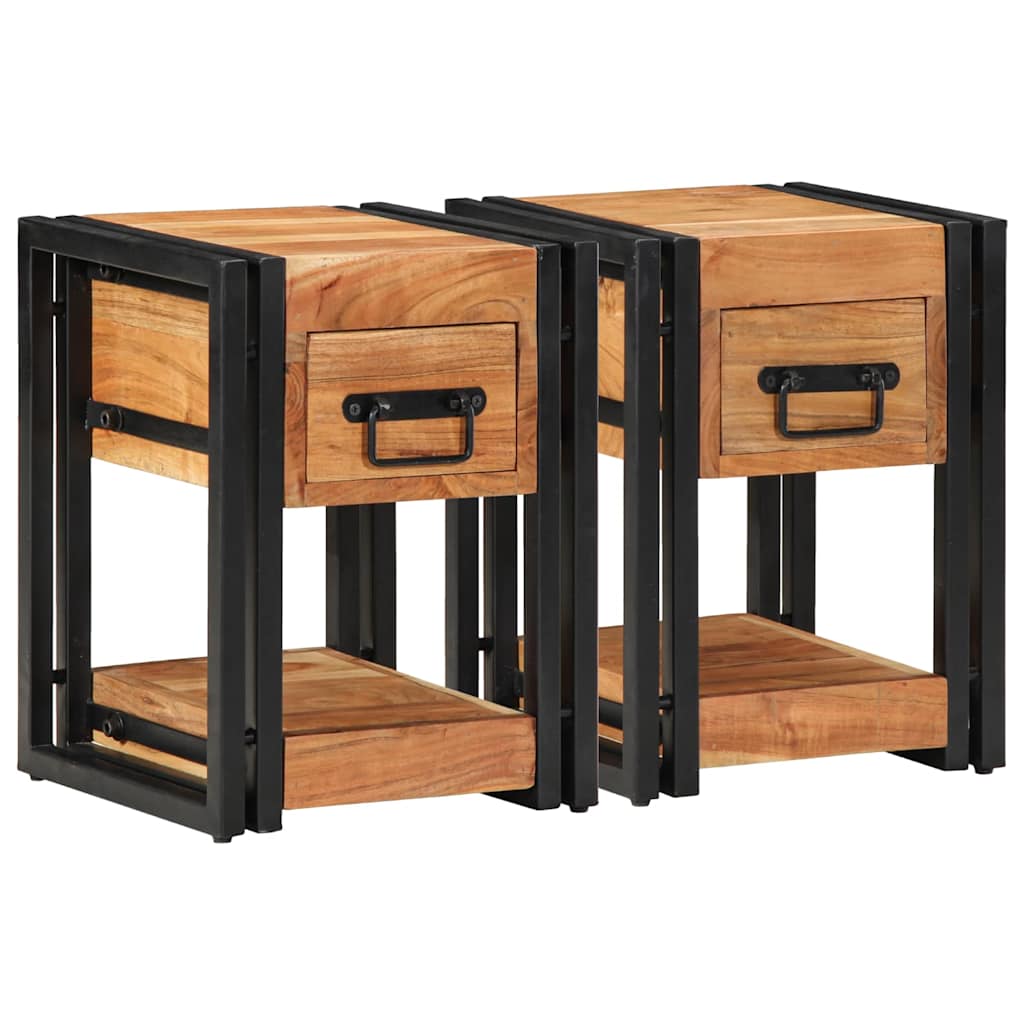 Natskab med skuffe 2 pcs Brun 30 x 30 x 40 cm Massivt Akacietræ