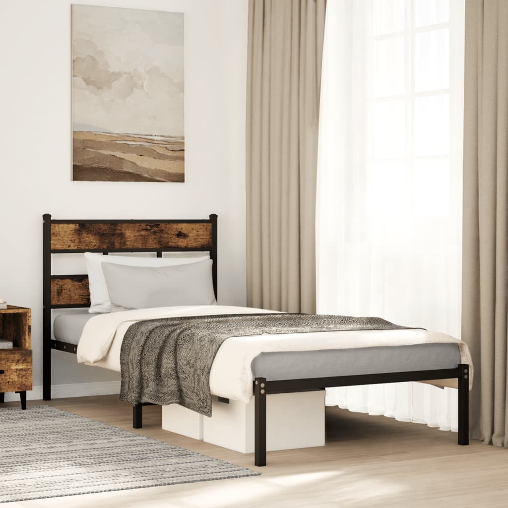 sengeramme uden madras 90x190 cm metal røget egetræsfarve