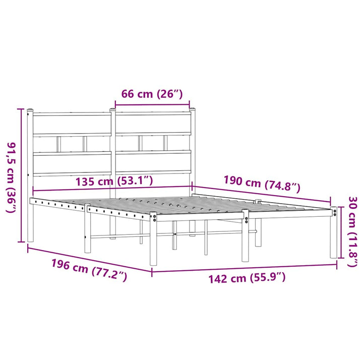sengeramme uden madras 135x190 cm metal røget egetræsfarve