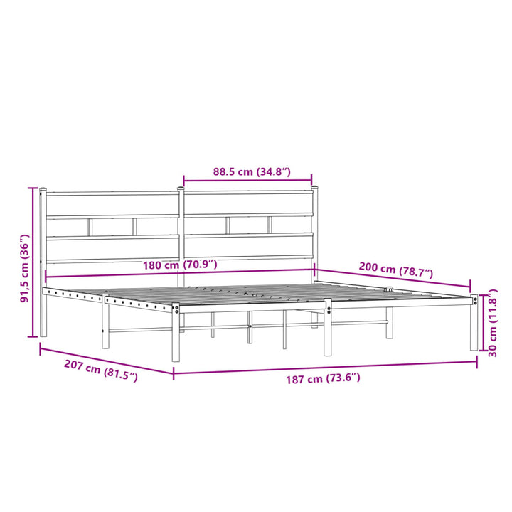 sengeramme uden madras 180x200 cm metal røget egetræsfarve