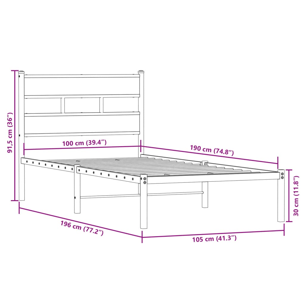 sengeramme uden madras 100x190 cm metal sonoma-eg