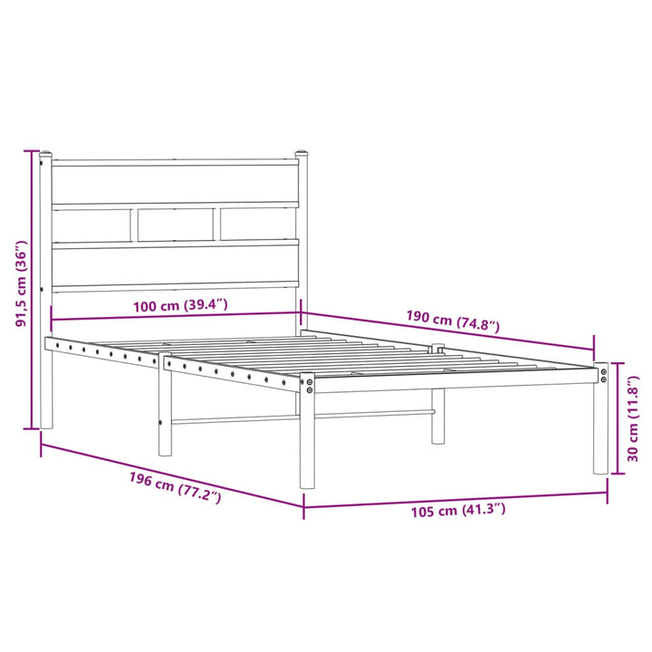 sengeramme uden madras 100x190 cm metal sonoma-eg