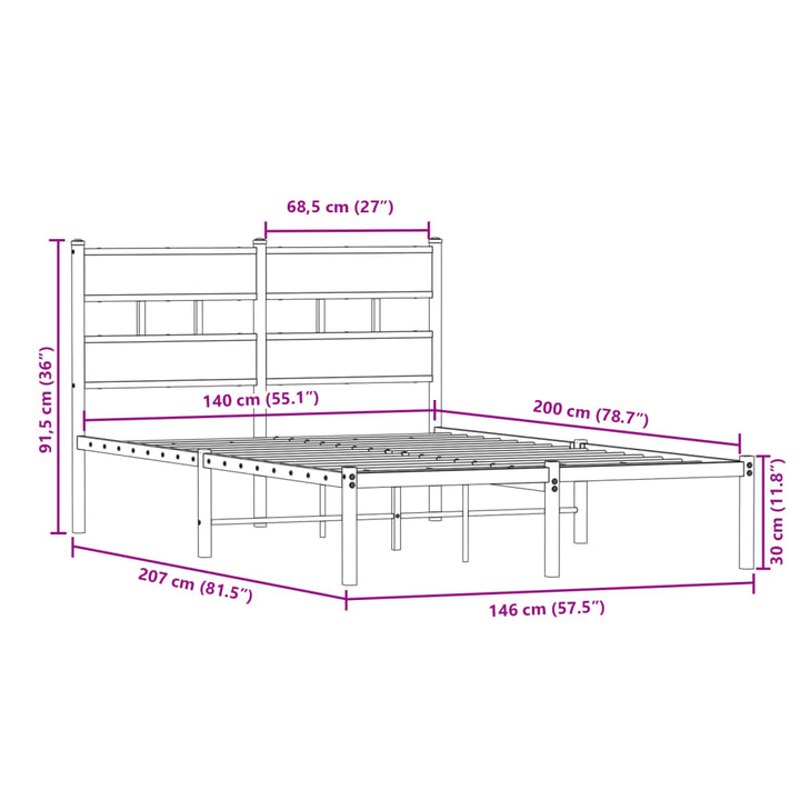 sengeramme uden madras 140x200 cm metal sonoma-eg