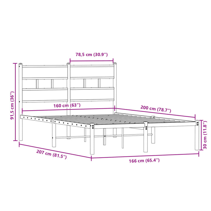 sengeramme uden madras 160x200 cm metal sonoma-eg
