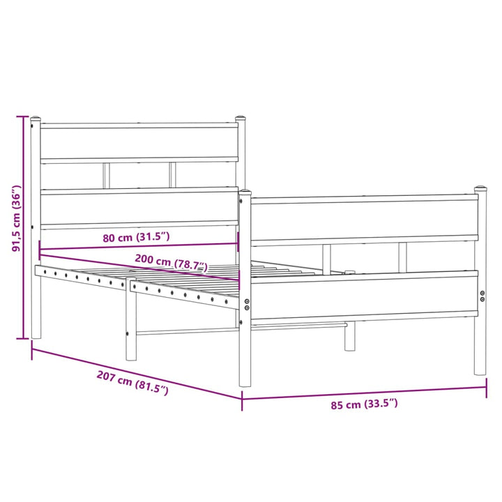 sengeramme uden madras 80x200 cm metal sonoma-eg