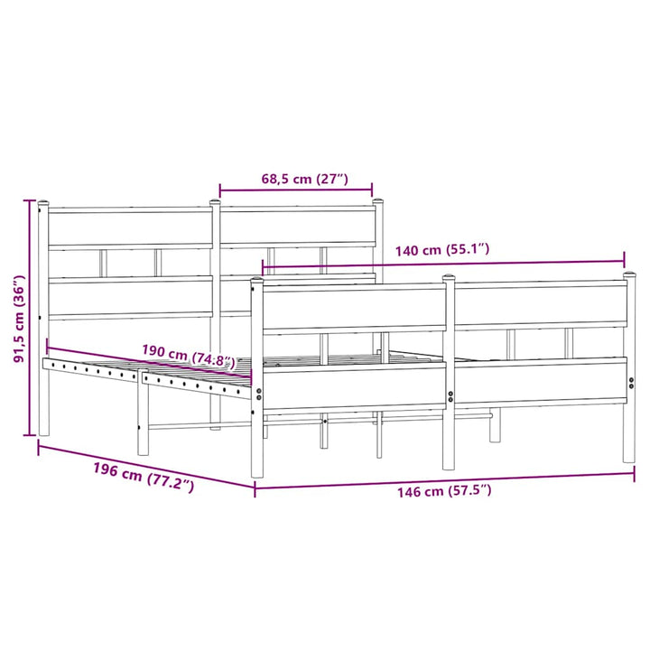 sengeramme uden madras 140x190 cm metal sonoma-eg