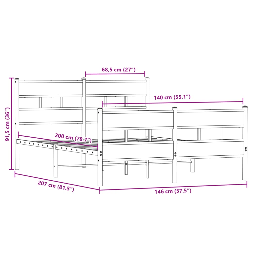 sengeramme uden madras 140x200 cm metal sonoma-eg