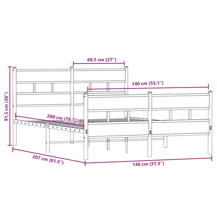 sengeramme uden madras 140x200 cm metal sonoma-eg