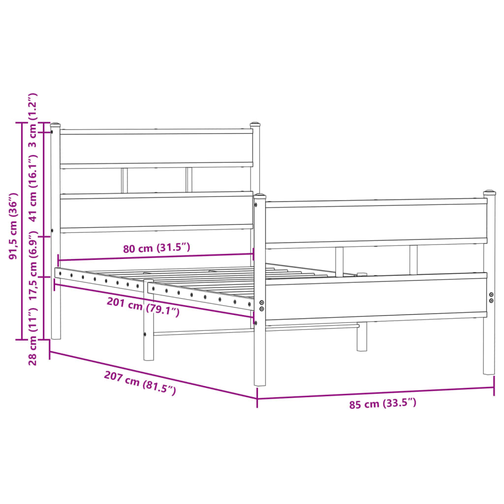 sengeramme m. sengegavl 80x200 cm uden madras brunt eg