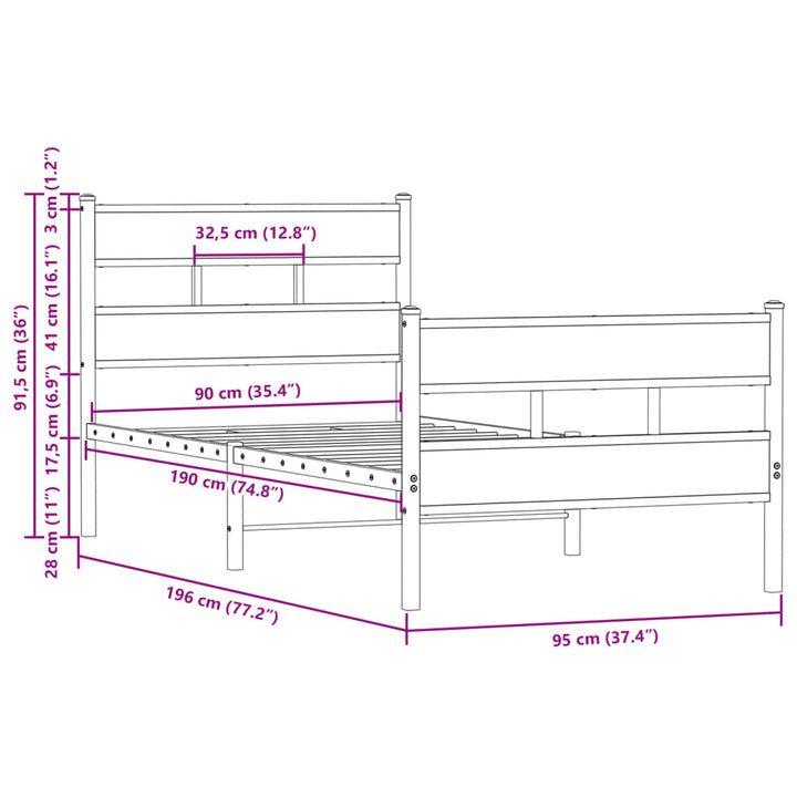 sengeramme m. sengegavl 90x190 cm uden madras brunt eg