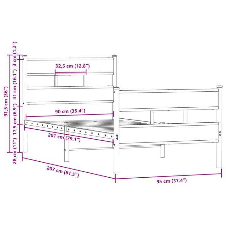 sengeramme m. sengegavl 90x200 cm uden madras brunt eg
