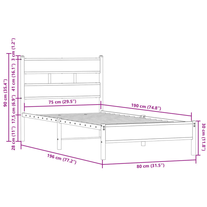 sengeramme m. sengegavl 75x190 cm uden madras sonoma-eg
