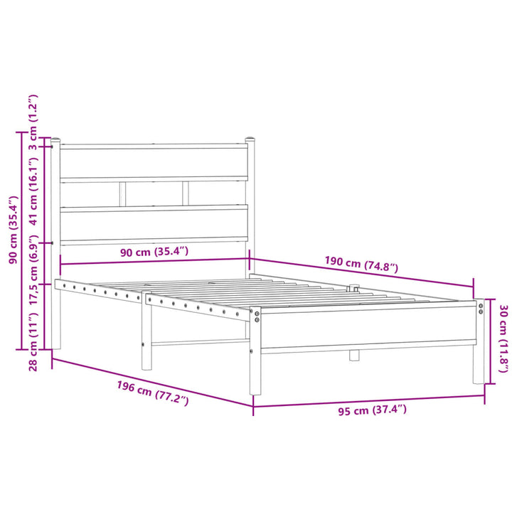 sengeramme m. sengegavl 90x190 cm uden madras sonoma-eg