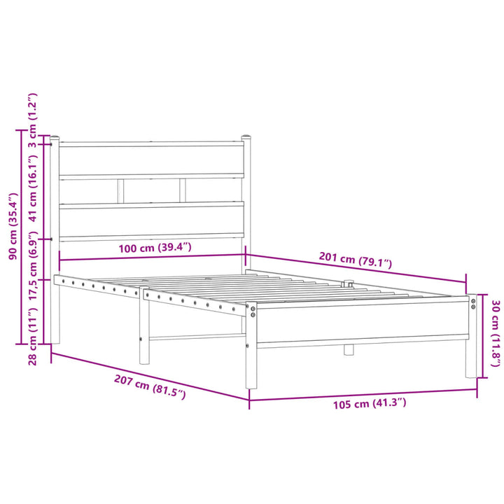 sengeramme m. sengegavl 100x200 cm uden madras sonoma-eg