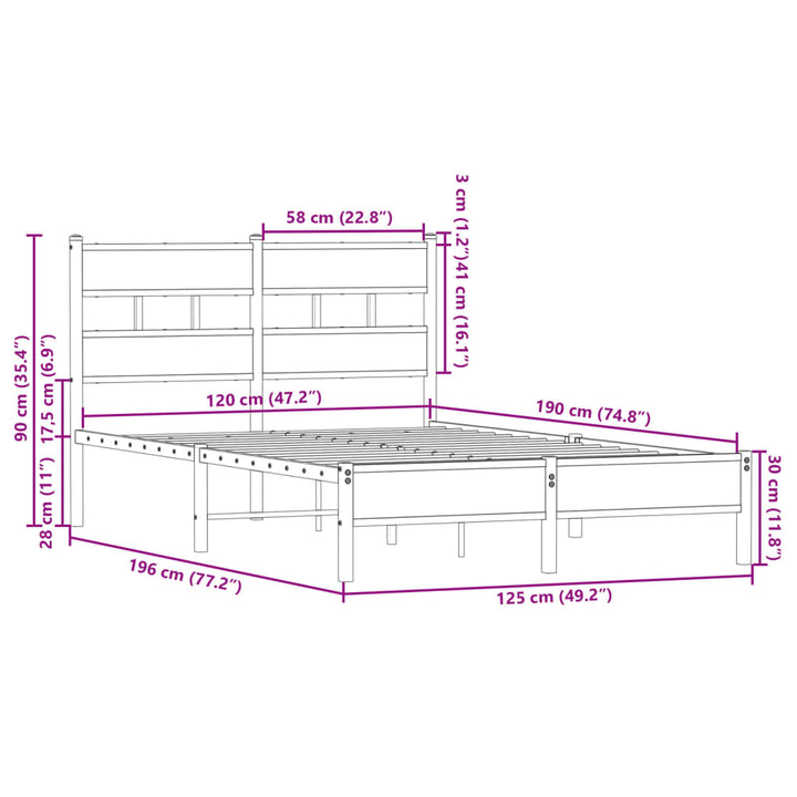 sengeramme m. sengegavl 120x190 cm uden madras sonoma-eg
