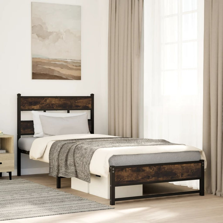sengeramme uden madras 100x200 cm metal røget egetræsfarve