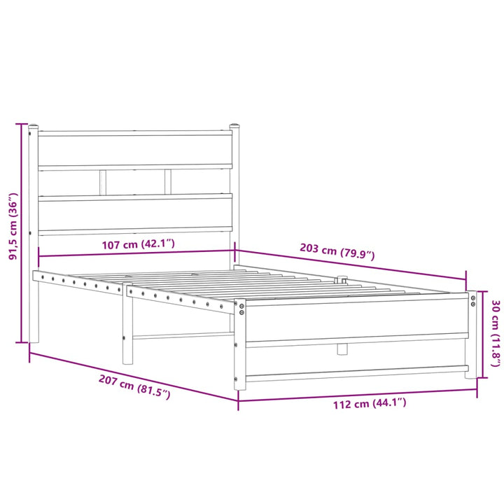 sengeramme uden madras 107x203 cm metal røget egetræsfarve