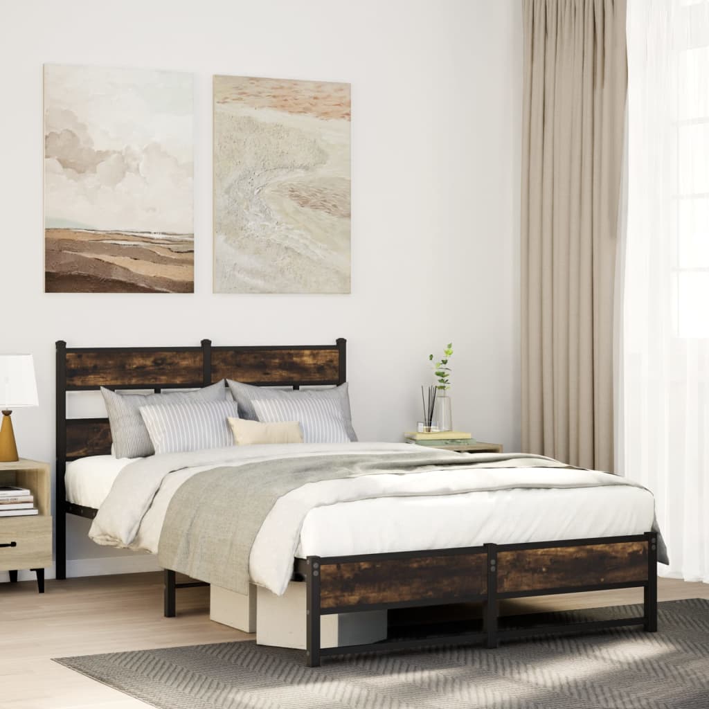 sengeramme uden madras 120x200 cm metal røget egetræsfarve