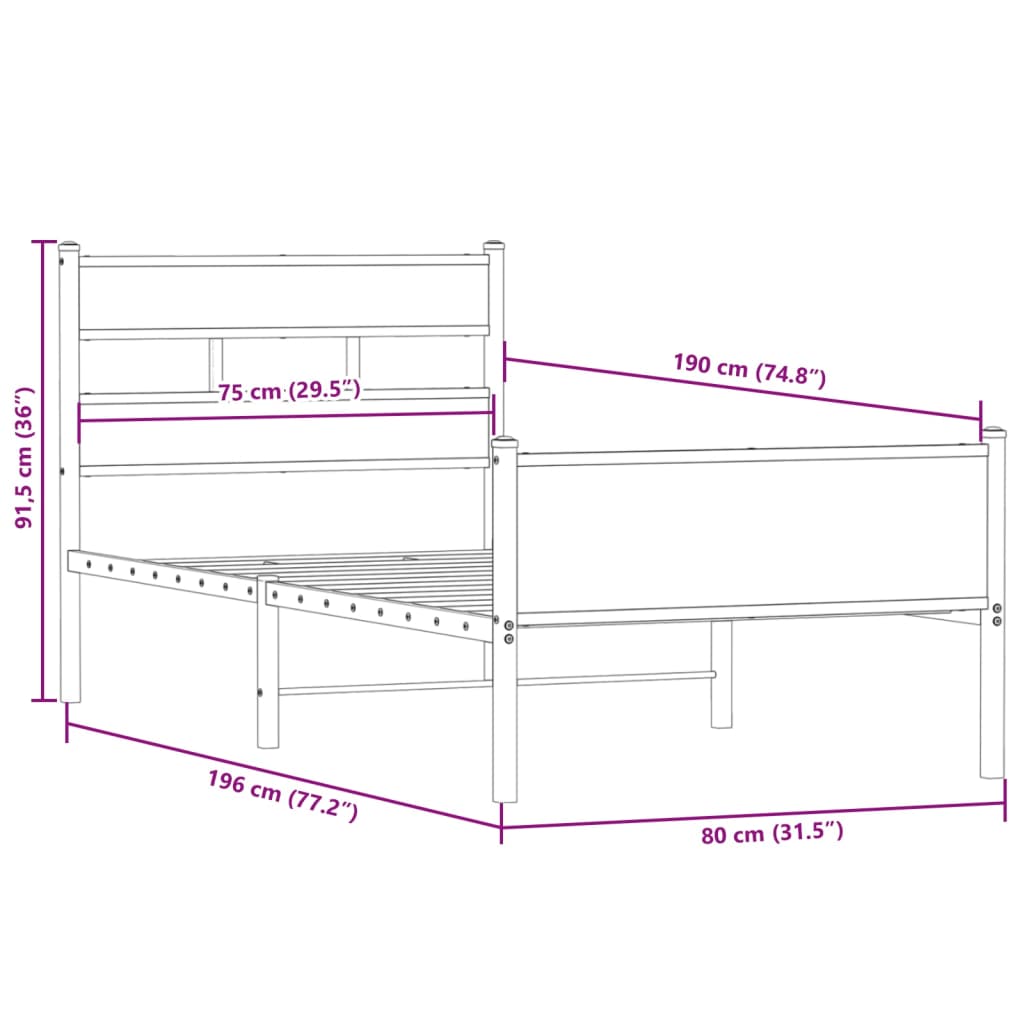 sengeramme 75x190 cm uden madras konstrueret træ røget eg