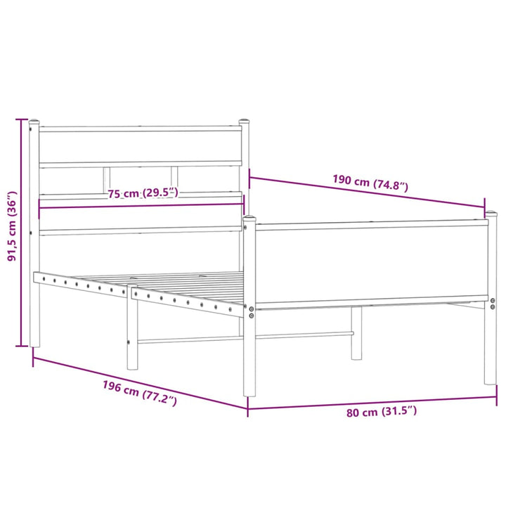 sengeramme 75x190 cm uden madras konstrueret træ røget eg