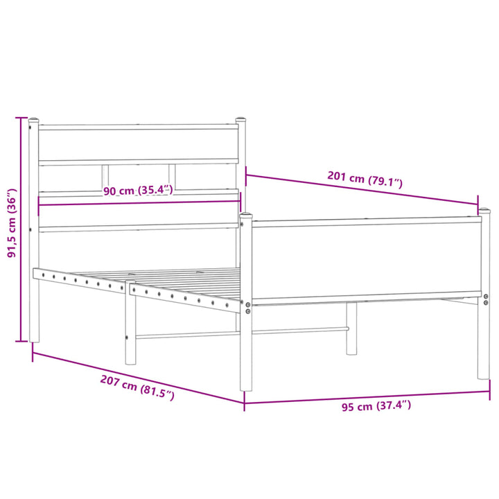sengeramme 90x200 cm uden madras konstrueret træ røget eg